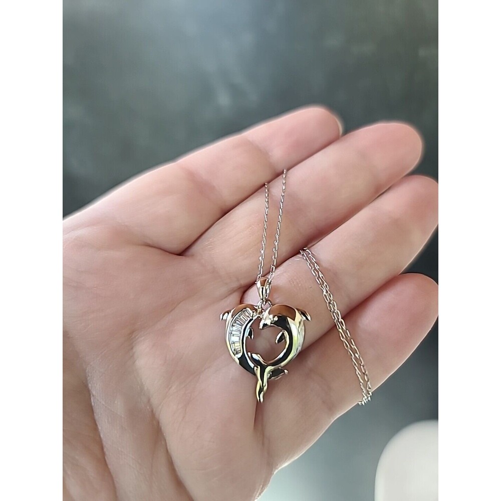 925 Dolphin Glass Pendant Necklace, Vintage